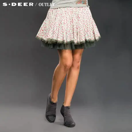 【品牌团】sdeer圣迪奥正品女装蕾丝网纱红莓俏皮半身裙2281345图片