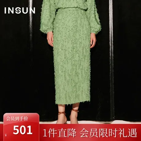 恩裳COVER2023年秋季新款立体花型高腰H型修身半身裙后身开叉裙子图片