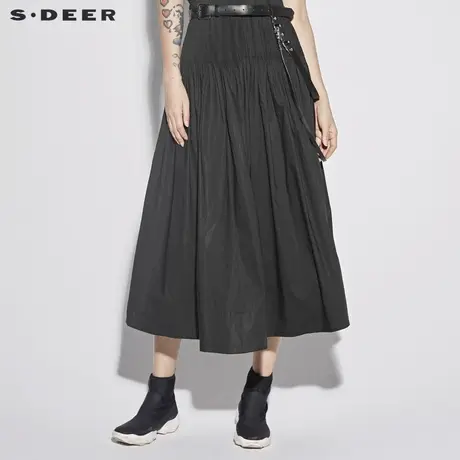 sdeer圣迪奥女装酷黑高腰褶皱大摆长裙S18281145图片