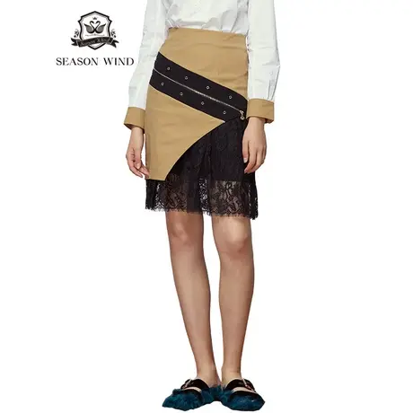 季候风直销新款时尚通勤自然腰短裙拼接蕾丝字裙半身裙8090QG847图片
