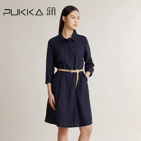 蒲PUKKA 苎麻衬衫连衣裙女2023春装新款宽松原创设计感裙子图片
