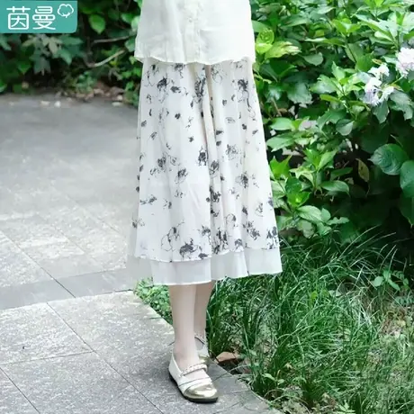 茵曼新中式水墨雪纺半身裙女装2024新款裙子夏季薄款高端纱裙长裙图片