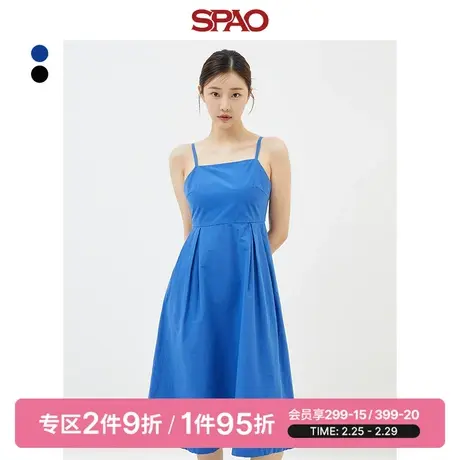 SPAO韩国同款春季新款女一字领吊带收腰连衣裙高腰SPOWD37W05图片