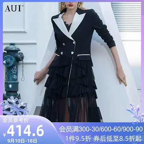 AUI黑色气质高级西装连衣裙2023女早春新款不规则设计感蛋糕纱裙图片