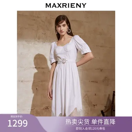 MAXRIENY春法式连衣裙白色收腰设计感小众优雅气质女复古图片