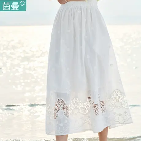茵曼法式浪漫纯棉半身裙女2024年夏季新款宽松显瘦松紧腰A字裙子图片