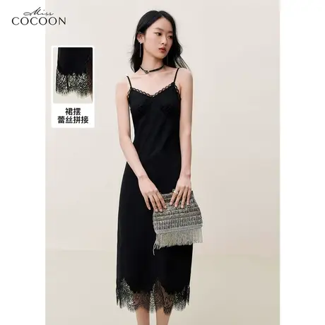 missCOCOON黑色法式蕾丝吊带连衣裙女装2023夏装新款收腰百搭裙子商品大图