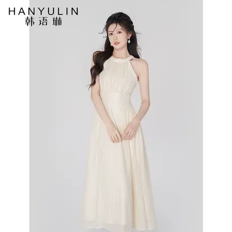 韩语琳挂脖式连衣裙女夏季新款设计感法式收腰显瘦气质裙子高级感图片
