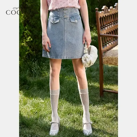 miss COCOON时尚牛仔短裙女2023夏新款季设计感高腰显瘦a字半身裙图片