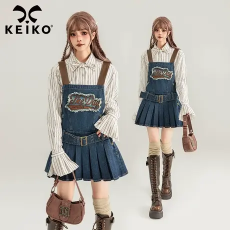 KEIKO 美式复古牛仔背带连衣裙2024春夏甜辣洋装无袖收腰显瘦短裙商品大图