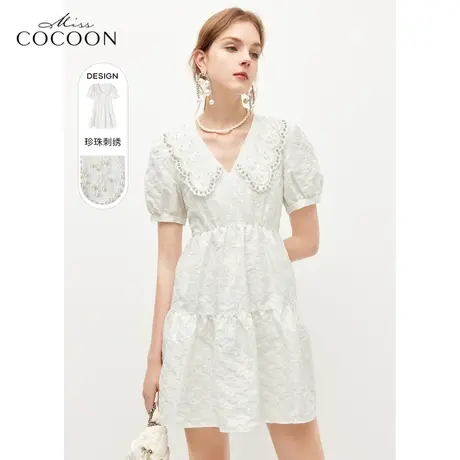 miss COCOON泡泡袖连衣裙女夏2023新款设计感小众显瘦娃娃领a字裙图片