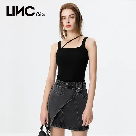 LINC金羽杰2023夏秋新款炭灰色机能感水洗牛仔半身裙铅笔裙短裙图片