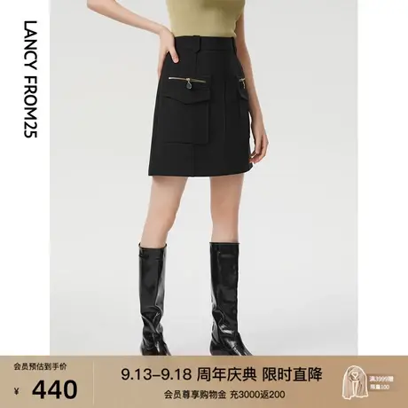 朗姿复古法式流行时尚高腰显瘦a字气质短款2023春秋季新款半身裙图片