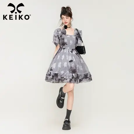 KEIKO 枫叶提花蓬蓬公主裙子夏季新款超仙法式浪漫蝴蝶结连衣裙商品大图
