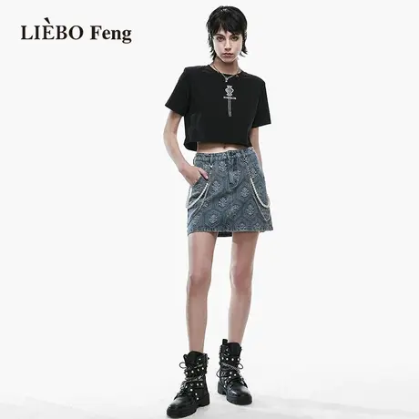裂帛LIEBOFeng商场同款2023年夏新设计师A字裙链条显瘦半身裙短裙图片