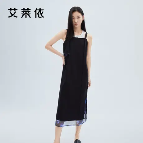 艾莱依法式吊带连衣裙女2022夏季新款设计感小众开叉裙黑色长裙子商品大图