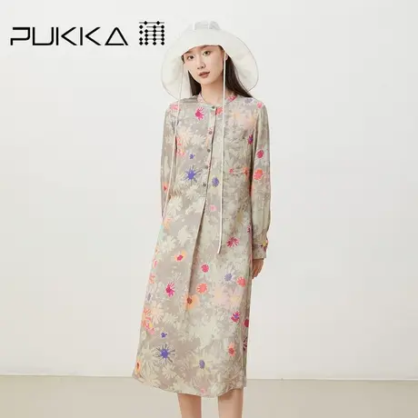 蒲PUKKA 原创设计女装春夏新品宽松凉感印花新中式长袖连衣裙图片