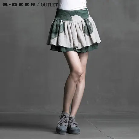 【活动】sdeer圣迪奥女装俏皮细褶伸展印花短裙S15281349图片