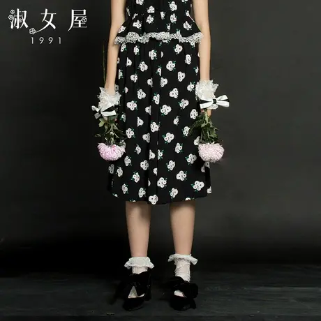 淑女屋春季新款黑色小花束合体A字型雪纺半身裙图片