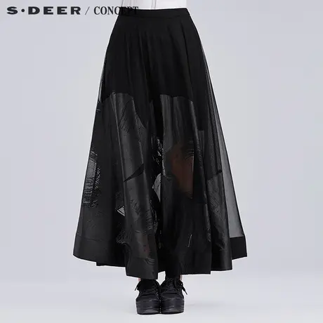 sdeer圣迪奥夏装现代印花挺括半身长裙S16281189商品大图