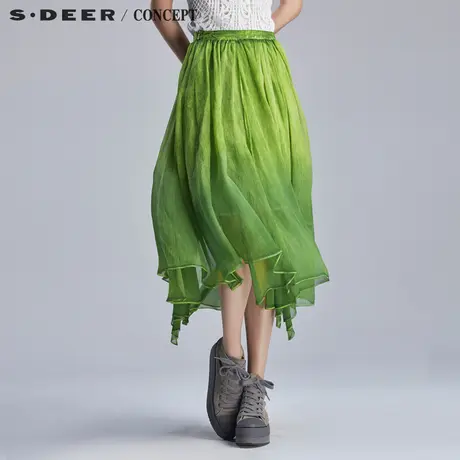 sdeer圣迪奥生命绿调朦胧美感半身长裙S16281180图片