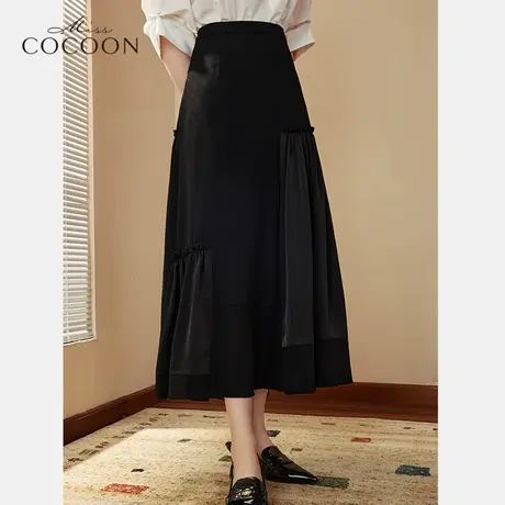 missCOCOON黑色半身裙女2023新款春季高腰显瘦不对称设计感长裙子图片