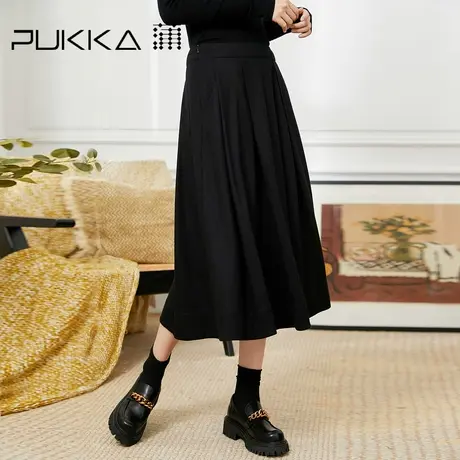 蒲PUKKA 法式复古赫本风设计感半身裙秋冬款羊毛呢高腰显瘦a字裙图片
