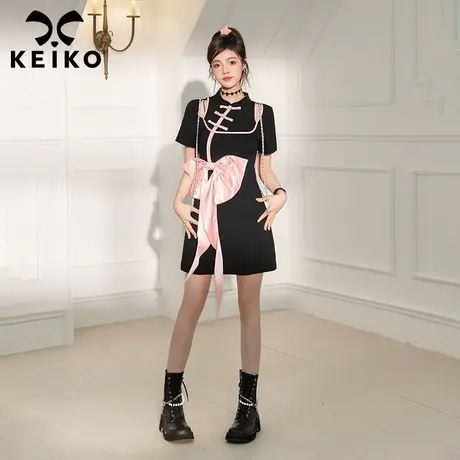 KEIKO 新中式旗袍改良盘扣连衣裙2023夏季甜酷辣妹性感小黑裙短裙商品大图