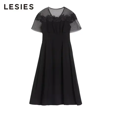 LESIES蓝色倾情夏季新款女装专柜商场同款花朵装饰网纱连衣裙图片