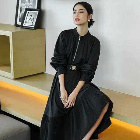 黑色灯笼袖连衣裙秋季2023新款女装设计感风衣式连衣裙高级感长裙图片