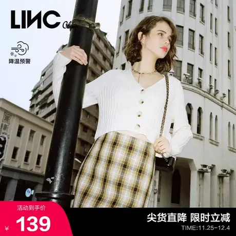 LINC金羽杰春新青春A版格纹高腰半身裙短裙质感高级感女S211SK288图片