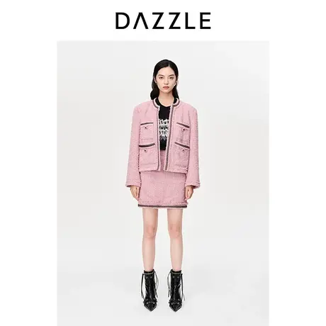 【七七酱专享】DAZZLE地素奥莱2023春季新款粉色葱线混纺软花呢小图片