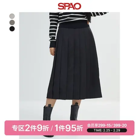 SPAO韩国同款春季新品 a字百褶裙女高腰半身长裙SPWHD49W01商品大图