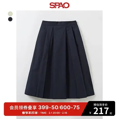 SPAO韩国同款2024年春季新款女士通勤百褶纯色半身裙SPWHE23W01商品大图