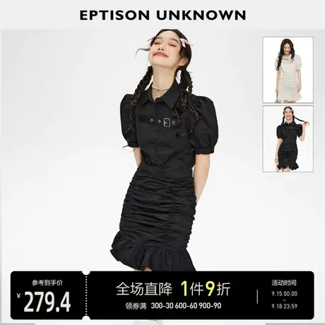EPTISON连衣裙2023夏季新款气质甜美泡泡袖包臀裙黑色设计感短裙图片
