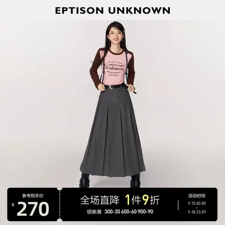 EPTISON半身裙女2023秋冬新款复古A字型显瘦高腰时尚灰色气质裙子商品大图