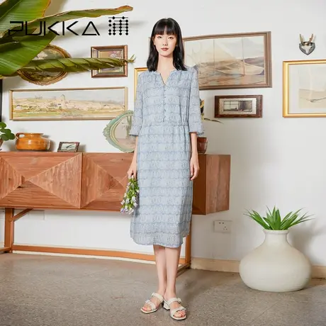 蒲PUKKA 异域风情苎麻连衣裙夏季新款女装设计感裙商场同款商品大图