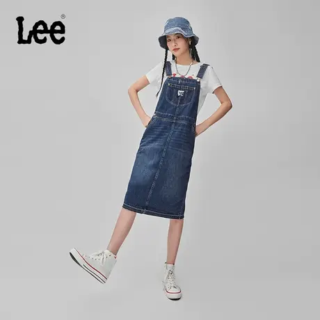 Lee商场同款24春季新品后开叉设计Lazy S绣花中深蓝女背带裙潮流图片