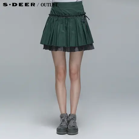 【上新】sdeer圣迪奥专柜正品女装夏装绿色系蝴蝶结半身裙1681337图片
