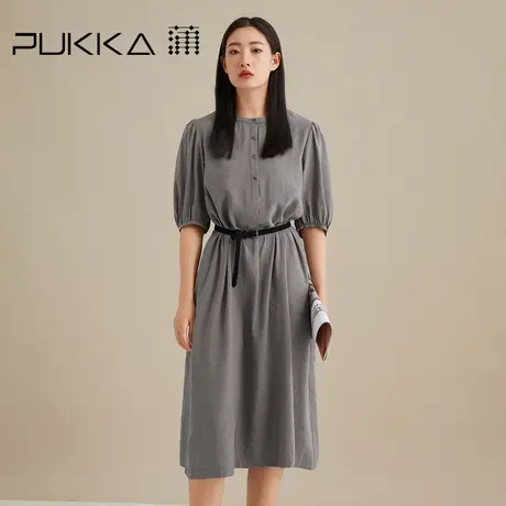 蒲PUKKA 商场同款泡泡袖连衣裙女秋装新款宽松中长款设计感裙子图片