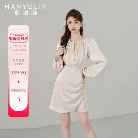 韩语琳秋季长袖连衣裙女2023新款春秋法式收腰气质高级感短款裙子图片