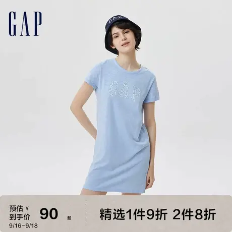 Gap女装夏季2023新款LOGO轻薄纯棉短袖连衣裙627102宽松T恤裙图片