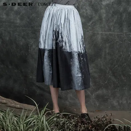 sdeer圣迪奥2018女装秋装新款写意抽象印花半身长裙S16181167图片