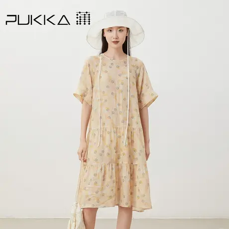 蒲PUKKA 2023新品女装夏季设计感苎麻小碎花法式田园风碎花连衣裙商品大图