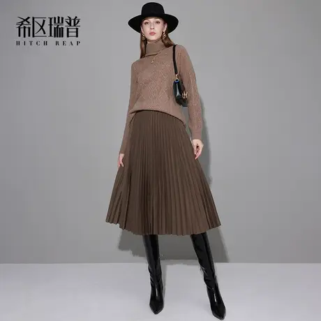 希区瑞普高端经典设计感百褶半身裙2023新款秋冬高腰显瘦个性长裙图片
