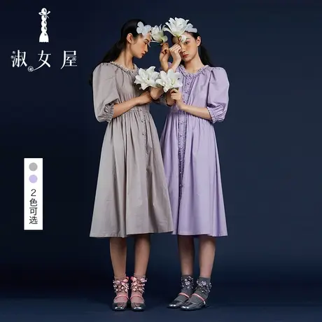 淑女屋水晶鞋与玫瑰花系列2022秋季新款圆领连衣裙图片