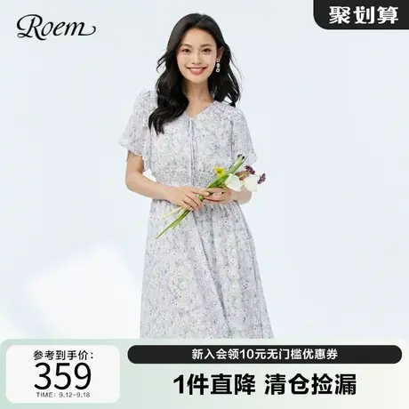 Roem夏季新品时尚轻熟女雪纺法式优雅甜美气质连衣裙收腰显瘦图片