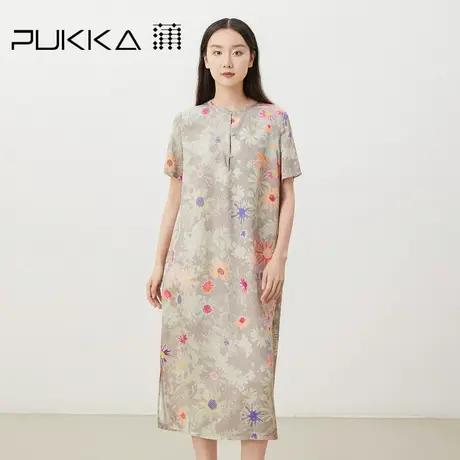 蒲PUKKA 原创设计女装2023夏季新品新中式圆领宽松凉感印花连衣裙图片