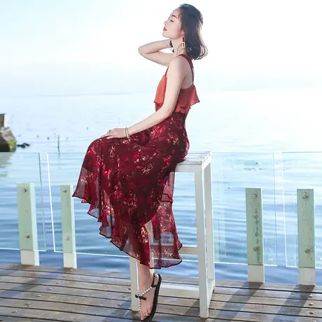 夏季马尔代夫沙滩裙海边度假超仙小个子气质显瘦高腰雪纺半身长裙图片