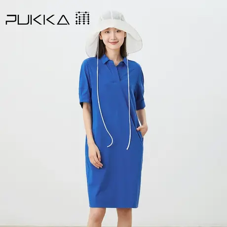 蒲PUKKA 2023夏装新品POLO方形领宽松运动休闲显瘦短袖针织连衣裙图片